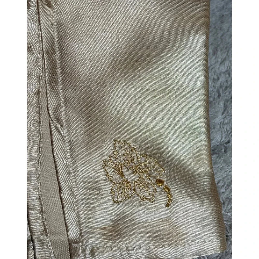 Vintage Set 6 Champagne Satin Dinner Napkins‎ 17x17 Gold Embroidered Floral READ